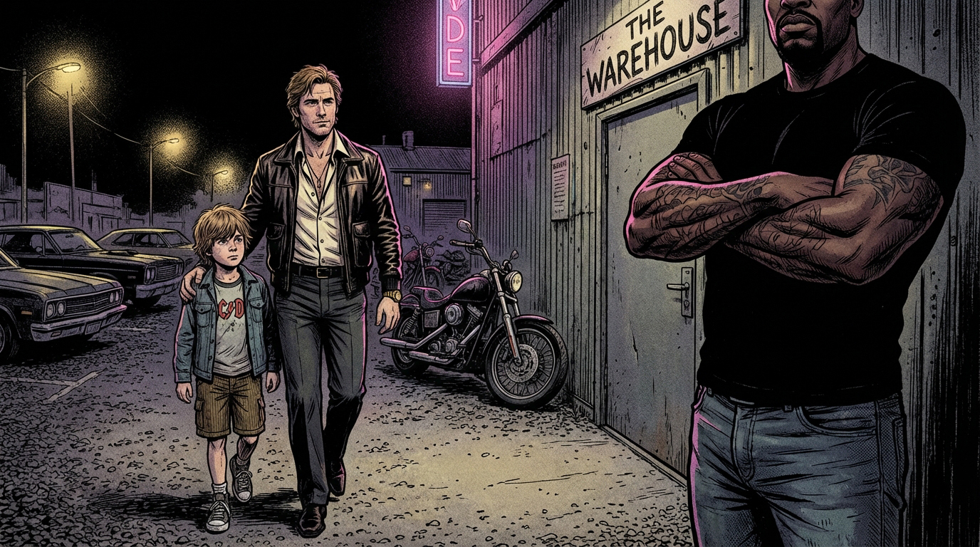 Marcus, Mason, and the Bouncer outside The Warehouse