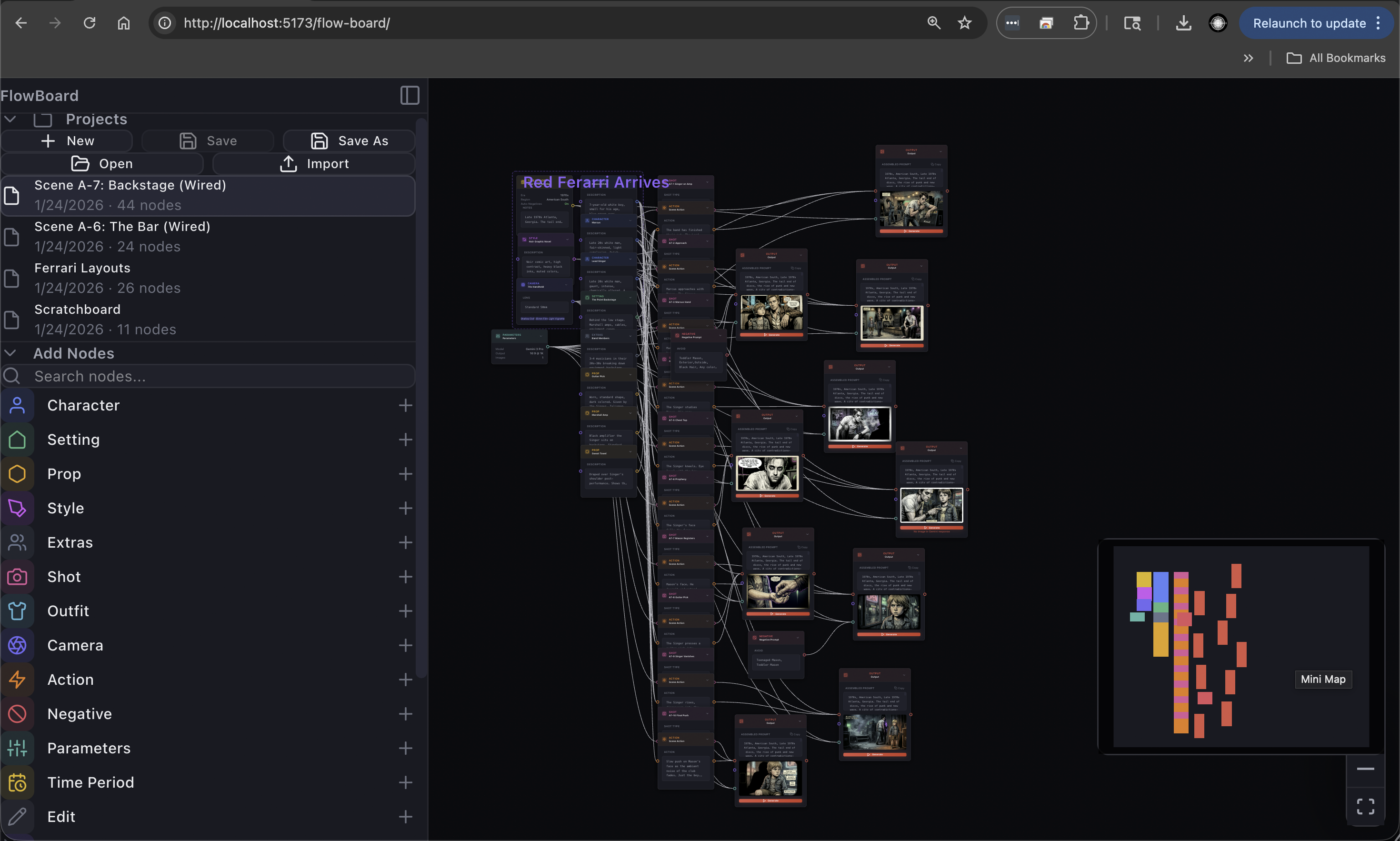 FlowBoard interface showing node graph